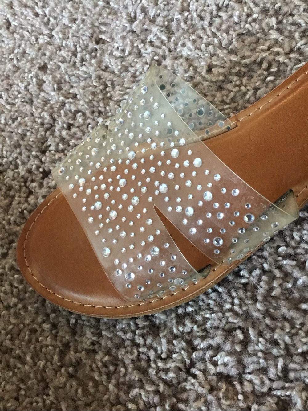 ROCK & CANDY Clear Rhinestone Women’s Slide Sandal, size 8